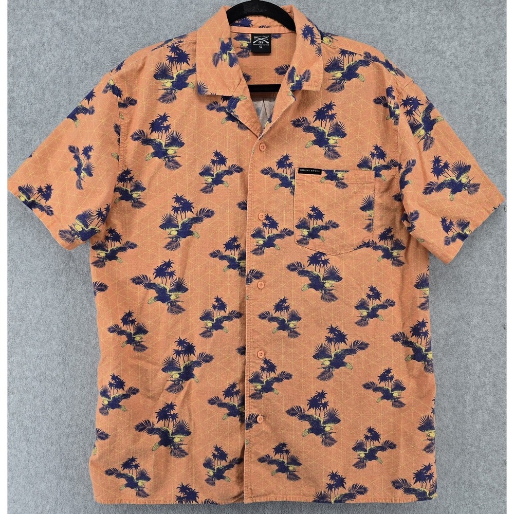 Grunt Style Mens XL Getaway Americaw Button Shirt Hawaiian Eagle Orange Vacation